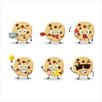 Chocolate chips cartoon character with various types of business emoticons vector