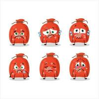 Red santa bag cartoon character with sad expression vector