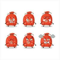 rojo Papa Noel bolso dibujos animados personaje con varios enojado expresiones vector