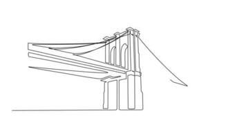 animiert selbst Zeichnung von Single kontinuierlich Linie zeichnen zum Brücke Struktur. architektonisch Design Konzept zum Brücke und Gebäude. Gebäude Symbol Animation. voll Länge einer Linie Animation. video