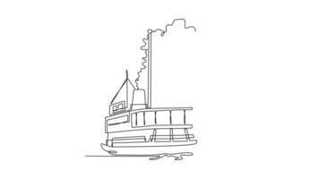 geanimeerd zelf tekening van single doorlopend lijn trek voor schip Aan de zee. zee voertuig in gemakkelijk lineair stijl. vervoer ontwerp concept animatie. vol lengte animatie video