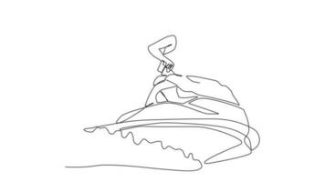 Animated self drawing of single continuous line draw for a  sea transport on the sea. Jetski in simple linear style. Sea transportation design concept animation. full length animation video