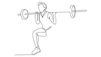 animato se stesso disegno di singolo continuo linea disegnare per un' persone con ginnastica attività.ginnastica concetto illustrazione design concetto. fitness design concetto animazione. pieno lunghezza animazione video