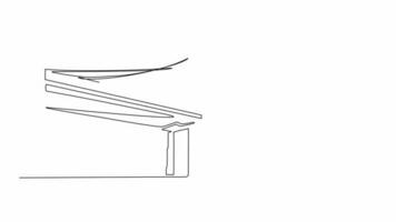 animado auto desenhando do solteiro contínuo linha desenhar para ponte estrutura. arquitetônico Projeto conceito para ponte e prédio. construção ícone animação. cheio comprimento 1 linha animação. video