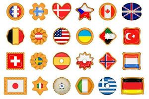 Set homemade cookie with flag country world in tasty biscuit vector