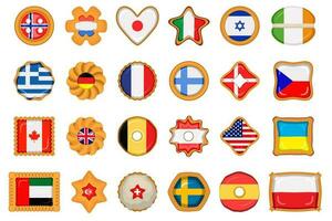 Set homemade cookie with flag country world in tasty biscuit vector