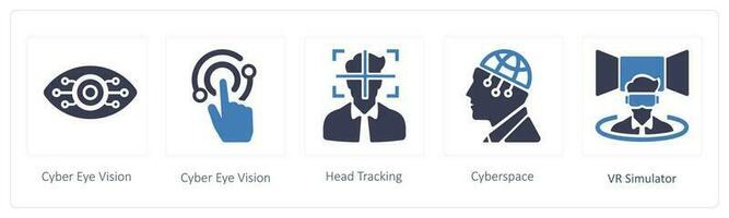 Virtual Reality icons such as Cyber Eye Vision and Head Tracking vector