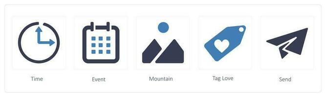 business icons such as time, event and mountain vector