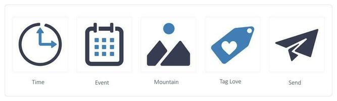 business icons such as time, event and mountain vector