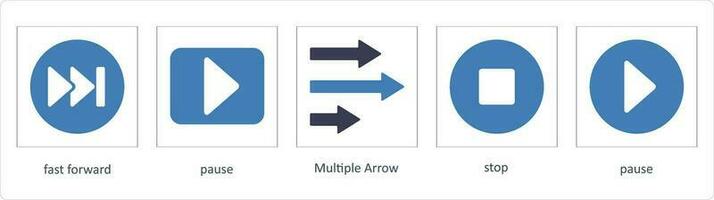 Arrows icons such as fast forward, pause vector