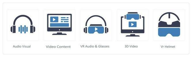 Virtual Reality icons such as Audio Visual andvideo content vector