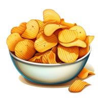 knaprig och utsökt friterad potatis pommes frites ClipArt. tecknad serie illustration av gott snabb mat mellanmål. generativ ai png