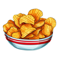 Crunchy and delicious fried potato chips clipart. Cartoon illustration of tasty fast food snack. Generative AI png