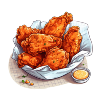 Yummy Fried Chicken. Cartoon Illustrations and Clipart of Tasty Fast Food Meal. Generative AI png