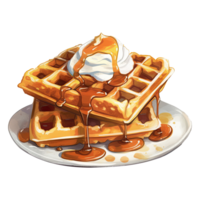 delicioso waffles e doce sobremesa. tentador café da manhã ilustração. generativo ai png