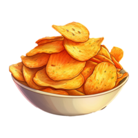 knaprig och utsökt friterad potatis pommes frites ClipArt. tecknad serie illustration av gott snabb mat mellanmål. generativ ai png