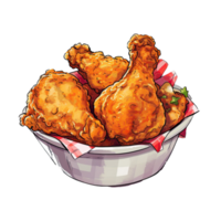 Yummy Fried Chicken. Cartoon Illustrations and Clipart of Tasty Fast Food Meal. Generative AI png