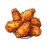 Yummy Fried Chicken. Cartoon Illustrations and Clipart of Tasty Fast Food Meal. Generative AI png