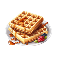 Delicious Waffles and Sweet Dessert. Tempting Breakfast Illustration. Generative AI png