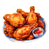 Yummy Fried Chicken. Cartoon Illustrations and Clipart of Tasty Fast Food Meal. Generative AI png