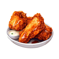 Yummy Fried Chicken. Cartoon Illustrations and Clipart of Tasty Fast Food Meal. Generative AI png