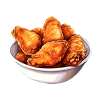 Yummy Fried Chicken. Cartoon Illustrations and Clipart of Tasty Fast Food Meal. Generative AI png