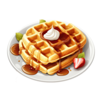 Delicious Waffles and Sweet Dessert. Tempting Breakfast Illustration. Generative AI png