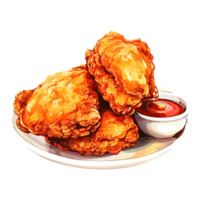 Yummy Fried Chicken. Cartoon Illustrations and Clipart of Tasty Fast Food Meal. Generative AI png