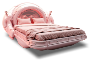 das Betten - - futuristisch Rosa Bett auf transparent Hintergrund - - generativ ai, ai generiert png