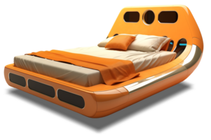 das Betten - - futuristisch Orange Bett auf transparent Hintergrund - - generativ ai, ai generiert png