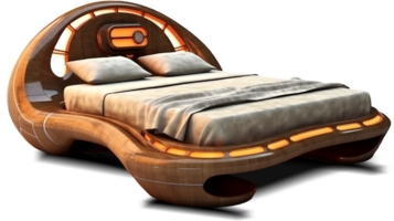 das Betten - - futuristisch Orange Bett auf transparent Hintergrund - - generativ ai, ai generiert png