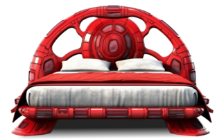 el camas - futurista rojo cama en transparente antecedentes - generativo ai, ai generado png