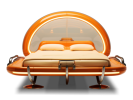 das Betten - - futuristisch Orange Bett auf transparent Hintergrund - - generativ ai, ai generiert png