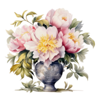 watercolor vase of peony, AI Generative png