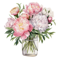 aquarelle vase de pivoine, ai génératif png