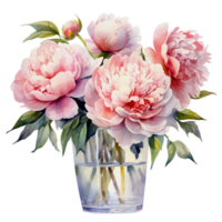 aquarelle vase de pivoine, ai génératif png