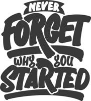 Never Forget Why You Started, Motivational Typography Quote Design. png