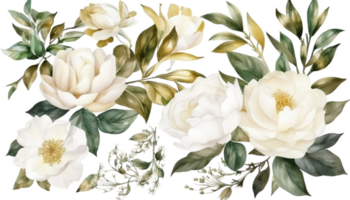 blanc fleurs, rose, pivoine, vert et or feuille branches collection, pour mode, arrière-plans, textures, DIY, cartes, mariage Stationnaire, salutations, fonds d'écran, emballages, invitations png