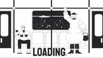 Commuter rail bw loader animation. Public transport. Train people traveling. Flash message 4K video. Chill lofi isolated monochrome loading animation, alpha channel transparency for UI, UX web design video