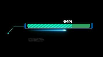 Progress bar animation with callout and laser loading bar inside light blue white fill tone with numeric and percent text motion on the black screen video
