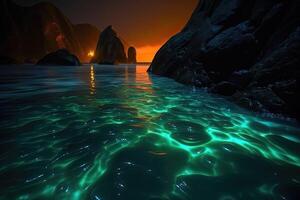 AI Generated In this mystical realm, the water sparkled with an otherworldly glow. photo