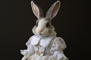 AI Generated Portrait of rabbit wear maid outfit. photo