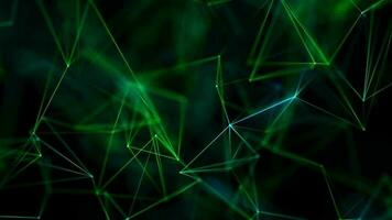 Abstract plexus tech background with glowing blue and green connecting lines and dots or nodes. Digital data network connectivity concept. This modern technology video is full HD and a seamless loop.