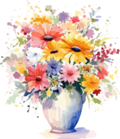 Clip art of watercolor flowers in a vase for art design element. AI Generative Image png