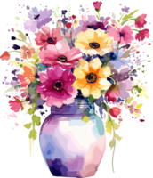 Clipart of flowers in a vase in watercolor painting style AI Image Generative png