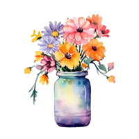 Clipart of flowers in a vase in watercolor painting style AI Image Generative png