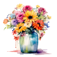 Clip Kunst von Aquarell Blumen im ein Vase zum Kunst Design Element. ai generativ Bild png