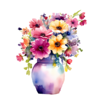 Clipart of flowers in a vase in watercolor painting style AI Image Generative png