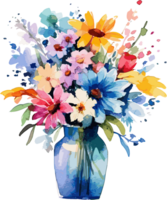 Clipart of flowers in a vase in watercolor painting style AI Image Generative png