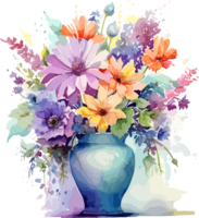 Clipart of flowers in a vase in watercolor painting style AI Image Generative png